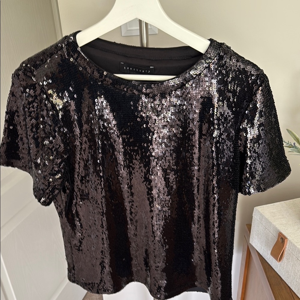 Sanctuary Sequin Black Top, Sz M